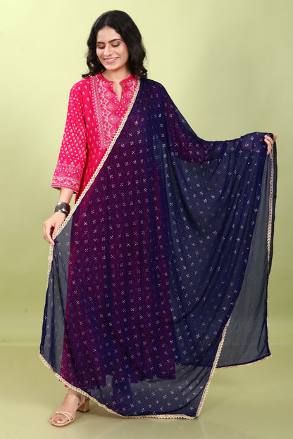 Navy Blue Chiffon Printed Dupatta
