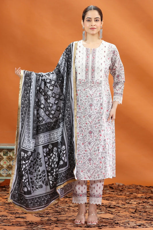 Black Chiffon Floral Printed Dupatta