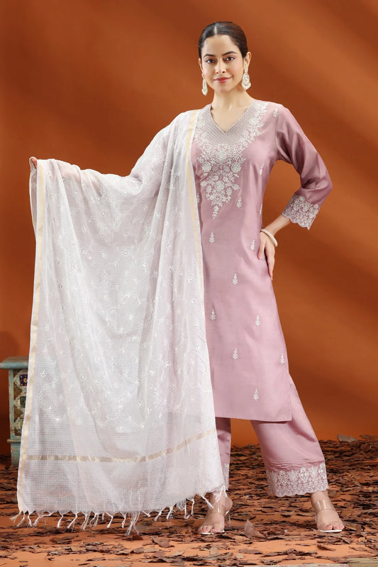 Off White Kota Cotton Embroidered Dupatta
