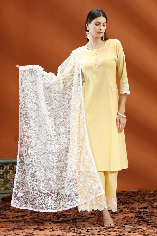 Off White Net Embroidered Dupatta