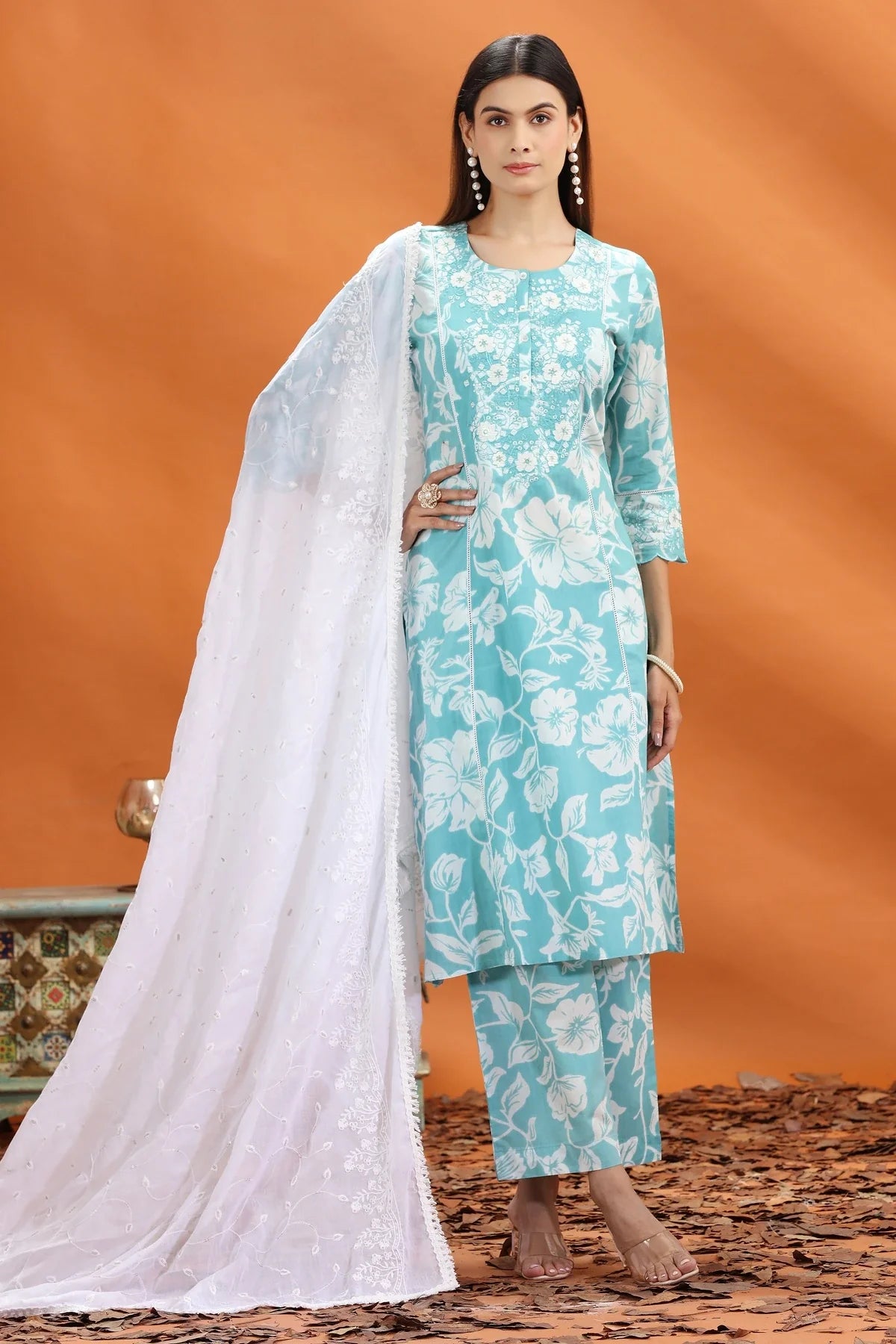 White Cotton Embroidered Dupatta