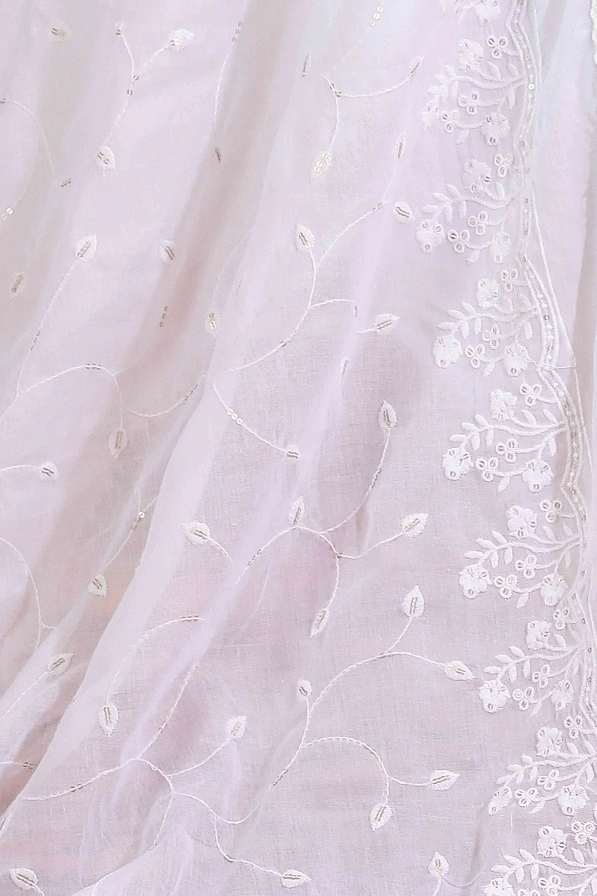 White Cotton Embroidered Dupatta